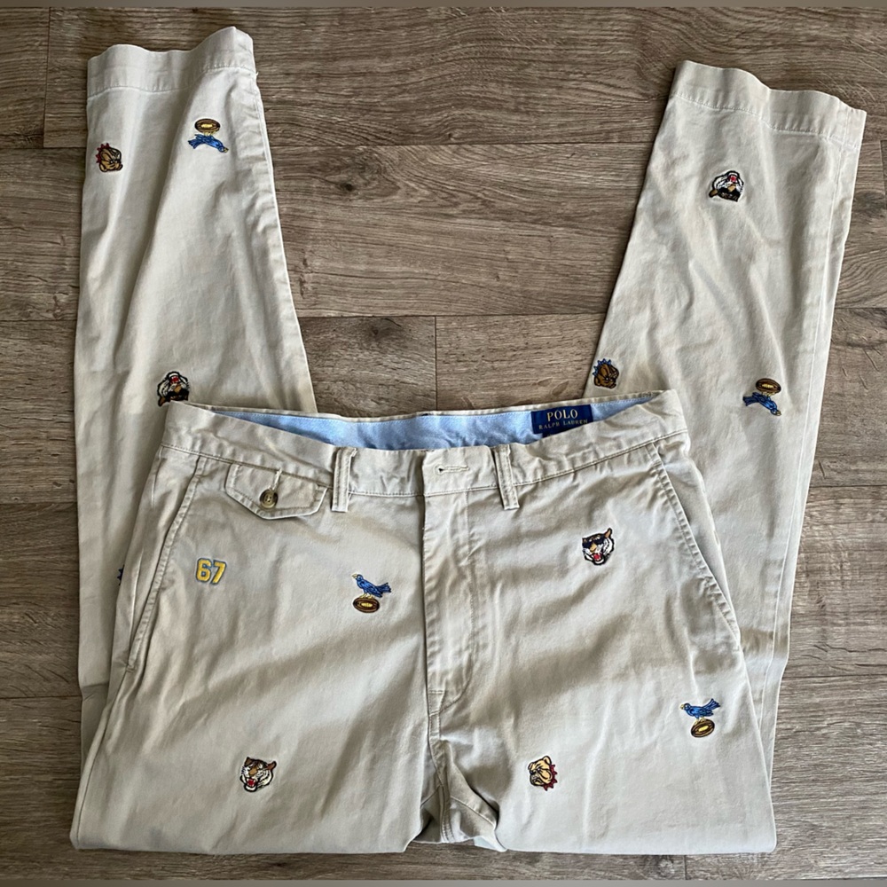 Polo Ralph Lauren Logo Chino Pants (Khaki Stretch Slim Fit) Size 34/32